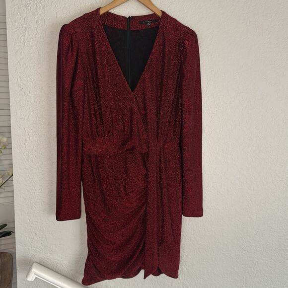 NEW Alex Marie Bodycon Red Metallic Faux Wrap Dress Holiday Glam Cocktail Party - Picture 2 of 7